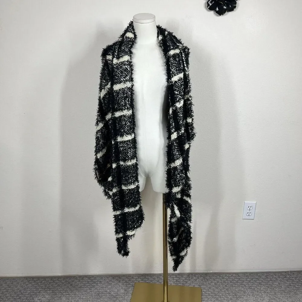 Johnston Murphy Scarf Womens One Size Black Plaid Knit Winter Wrap Shawl Cozy
